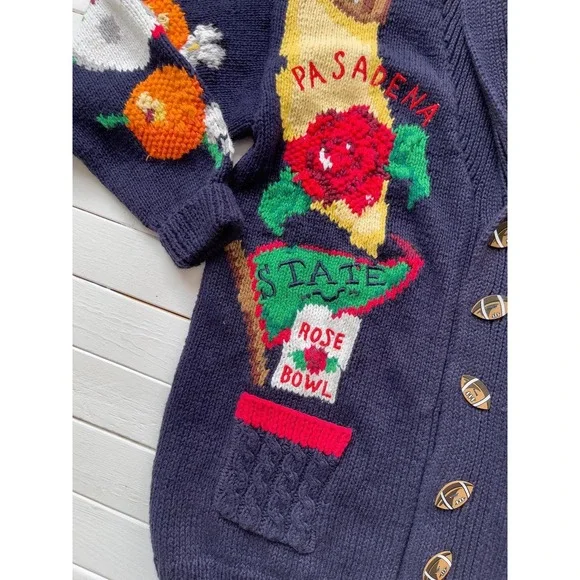 Eagles Eye sweater vtg college football Rose Bowl‎ novelty print cardigan